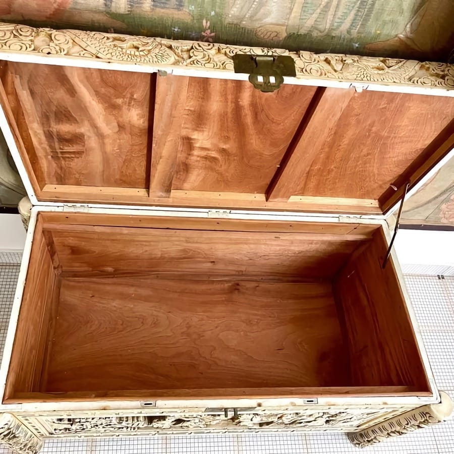 19th Century Chinese Carved Wooden Chest - Antique Oriental Storage Trunk