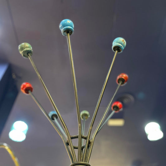 Mid-Century Wrought Iron Coat Rack with color wooden Balls