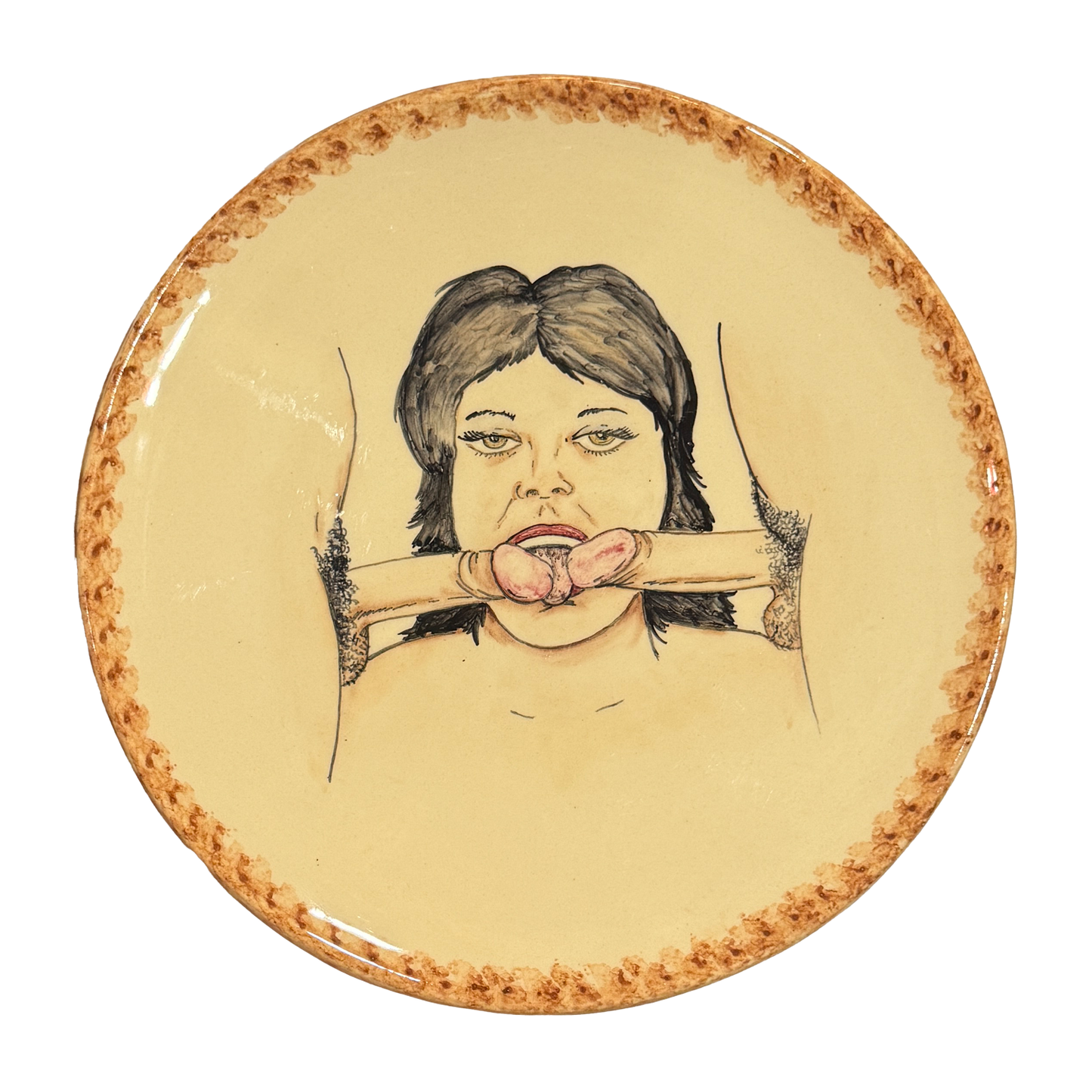Hand painted erotic plate #3, France 50's, Ribero Vallauris