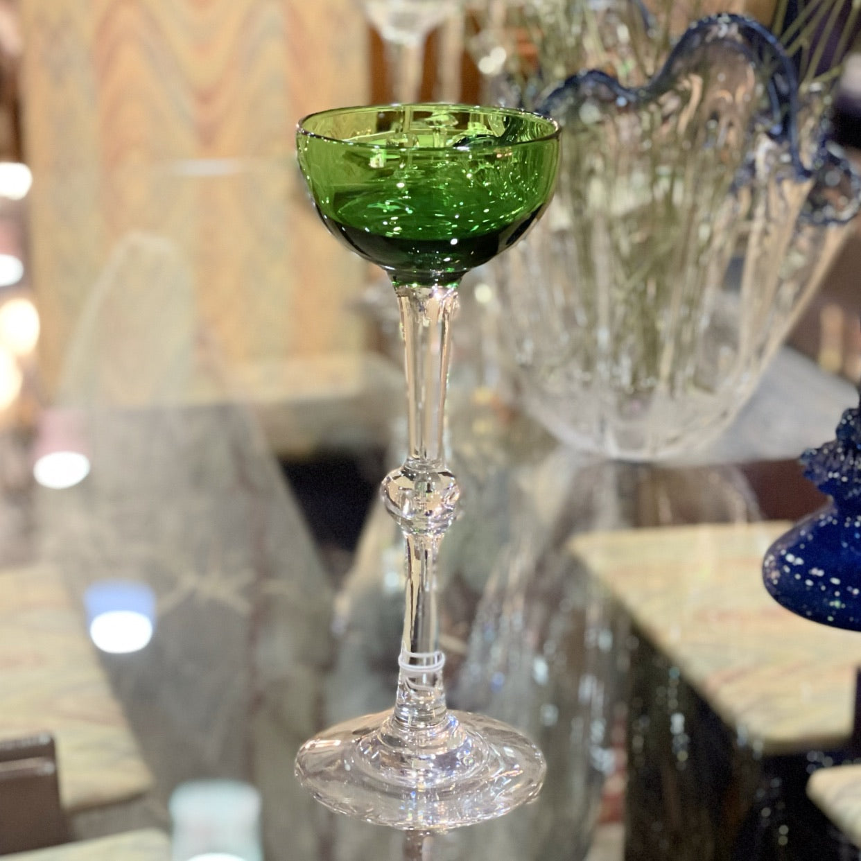 Vintage Boccaccio Barcelona Cocktail Glass | Emerald Green Crystal Coupe | Collectible Barware