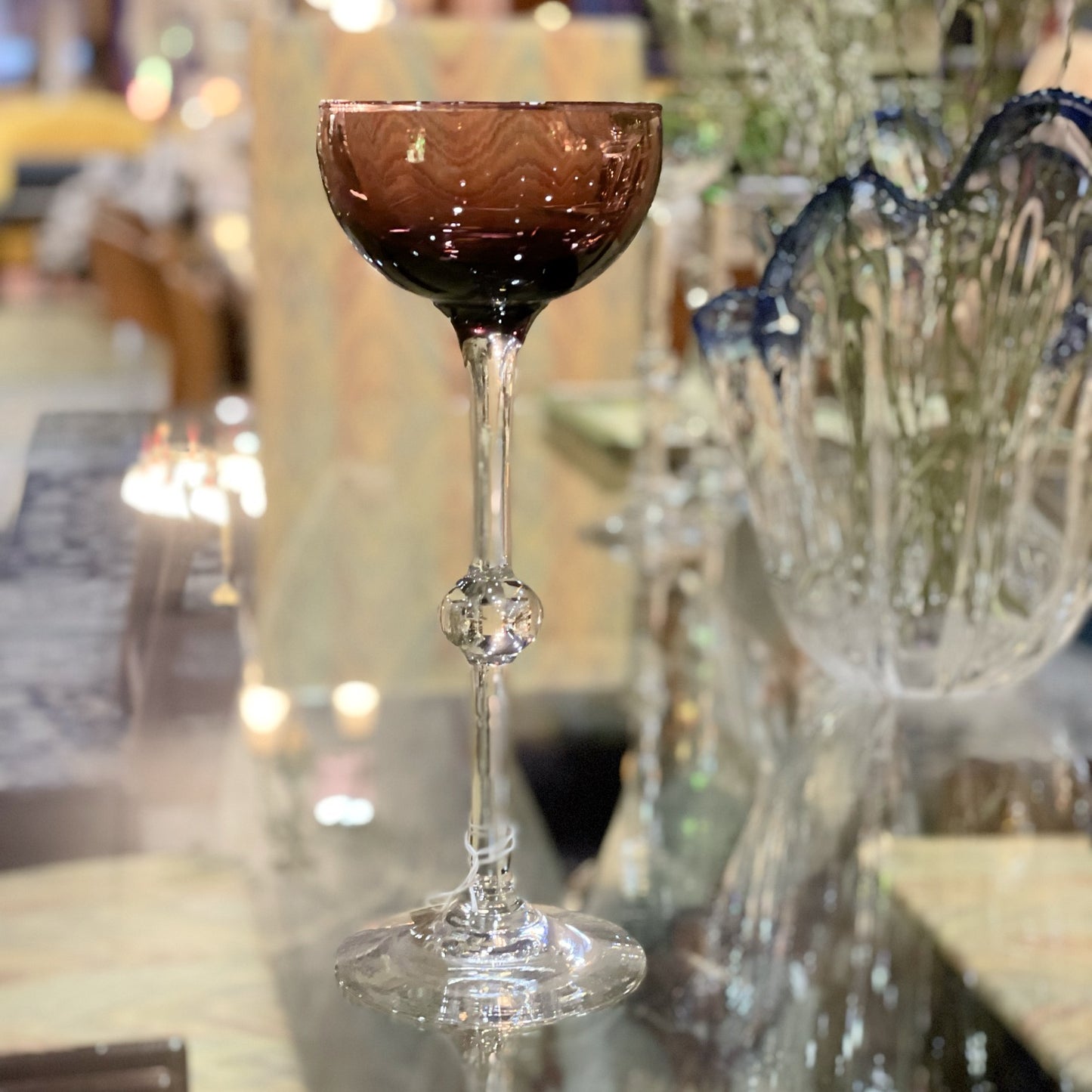 Vintage Boccaccio Barcelona Cocktail Glass | Smoky Brown / Amethyst Crystal | Collectible Barware