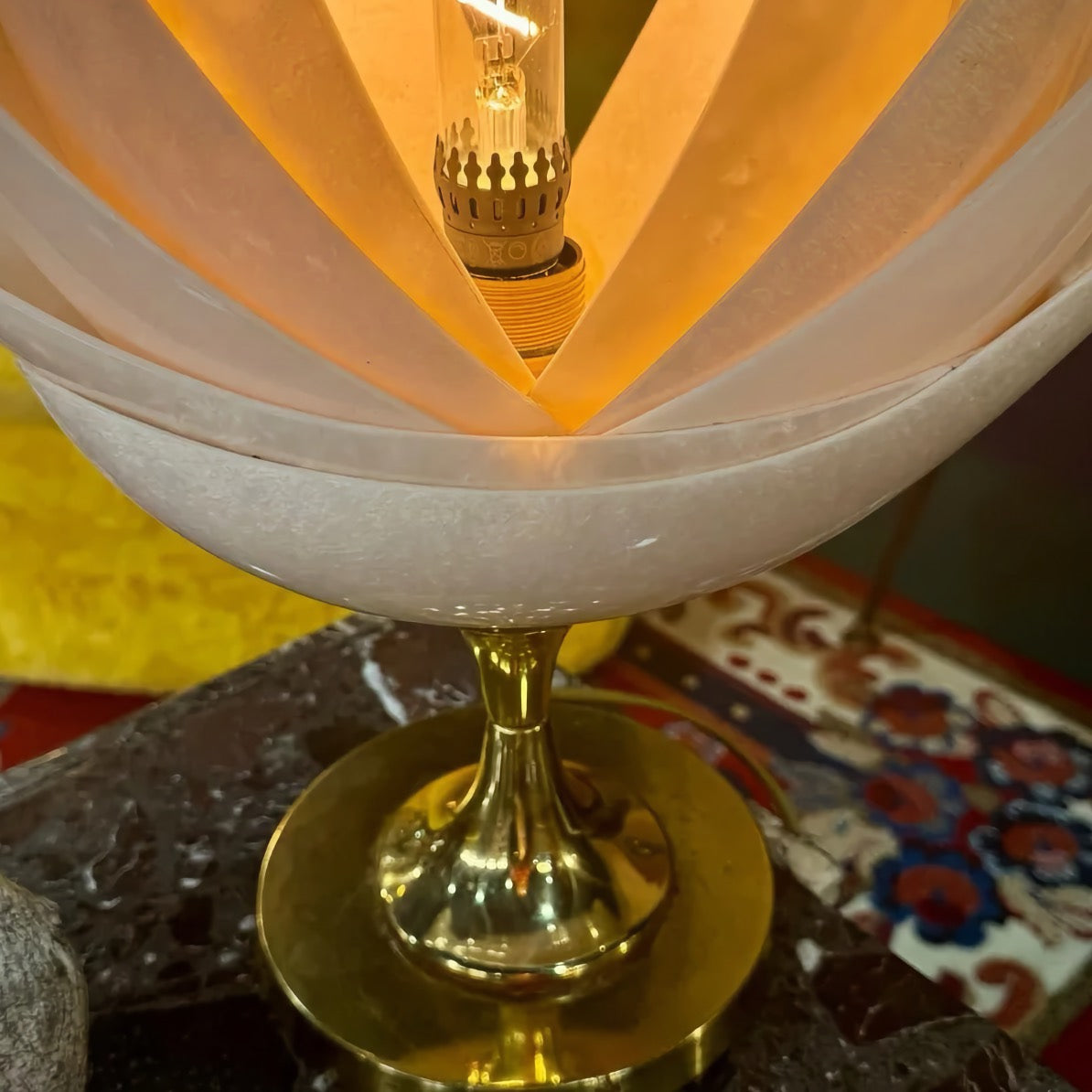 Iconic Maison Rougier Lotus Flower Lamp | Vintage 1970s | Acrylic & Brass