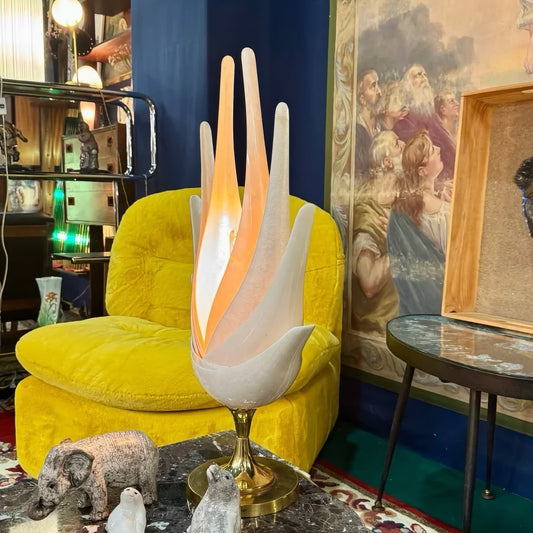 Iconic Maison Rougier Lotus Flower Lamp | Vintage 1970s | Acrylic & Brass