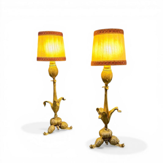 Pair of Jugendstil Style Gilded Table Lamps with Snail Motif Base