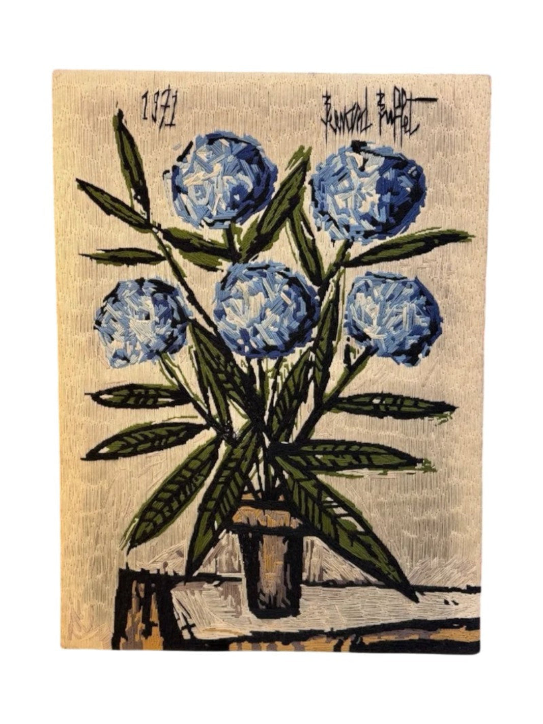 Tapiz Vintage "Las Hortensias" de Bernard Buffet, 1971. Colección DMC