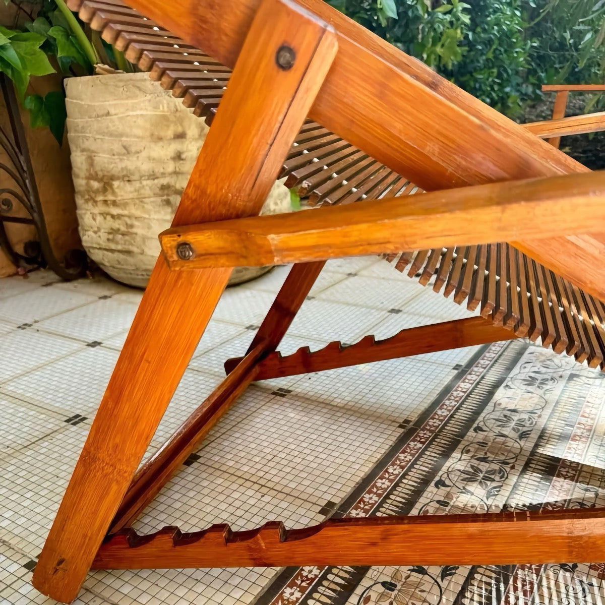 Vintage 1940s Bamboo Folding Chaise Longue with Footstool - Oriental Design