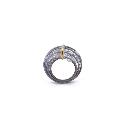 Stainless steel ring with gold and zircons