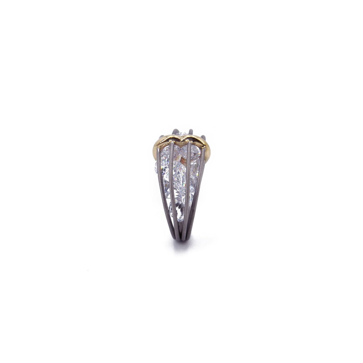 Stainless steel ring with gold and zircons