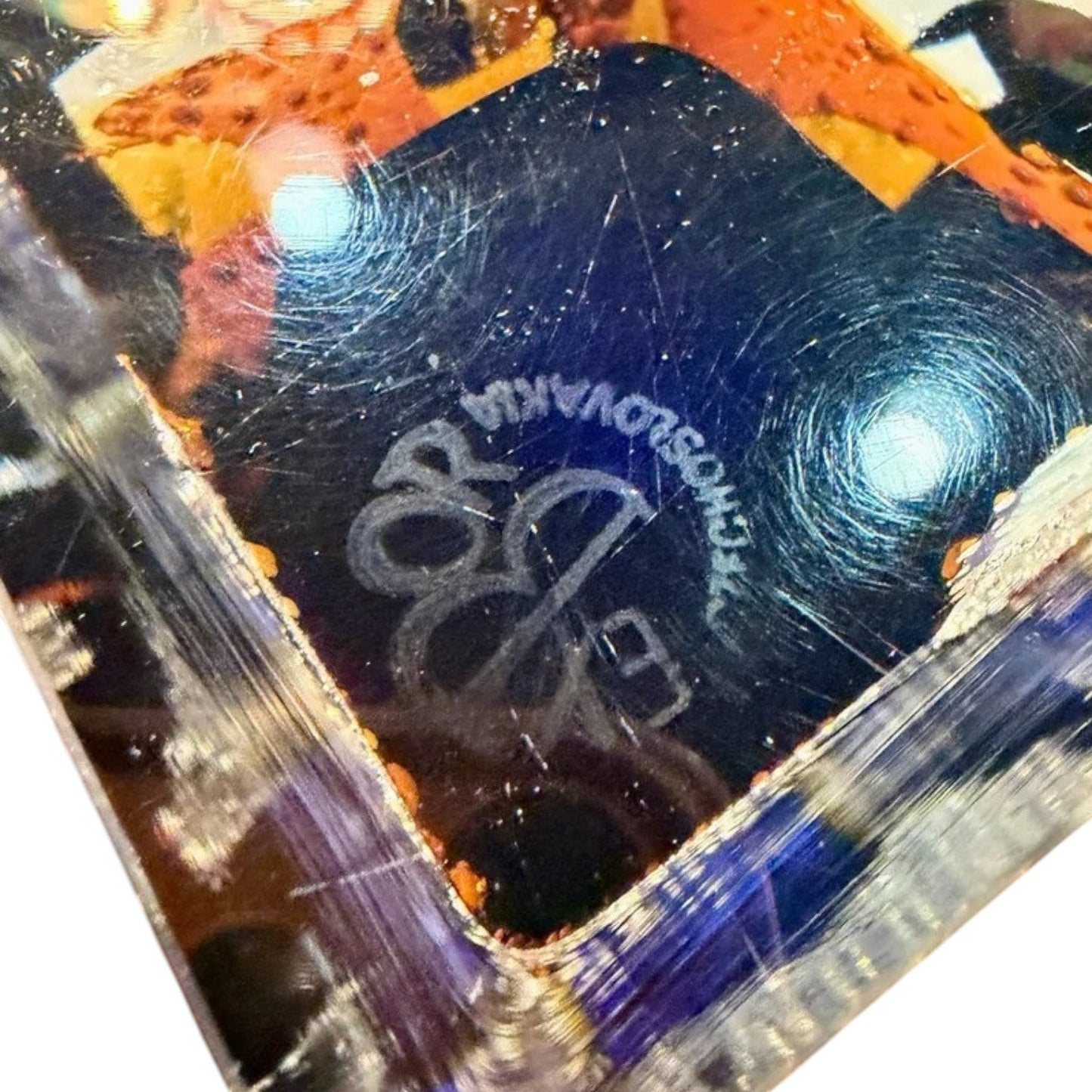 La Basilica Galeria Geometric Sommerso glass vase by Pavel Hlava, 1960s Czechoslovakia. Cobalt blue core with golden amber base encased in clear glass.