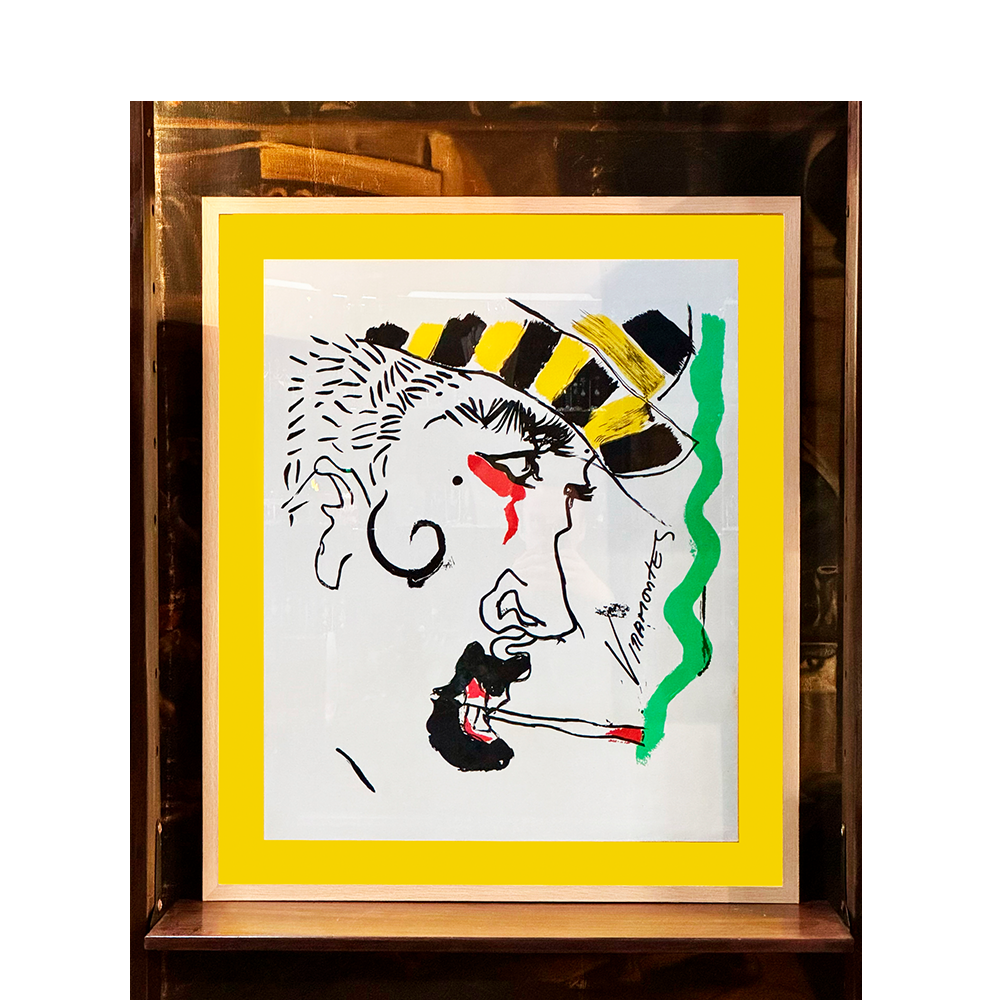 Viramontes Screenprint: Portrait with Yellow and Black Striped Hat