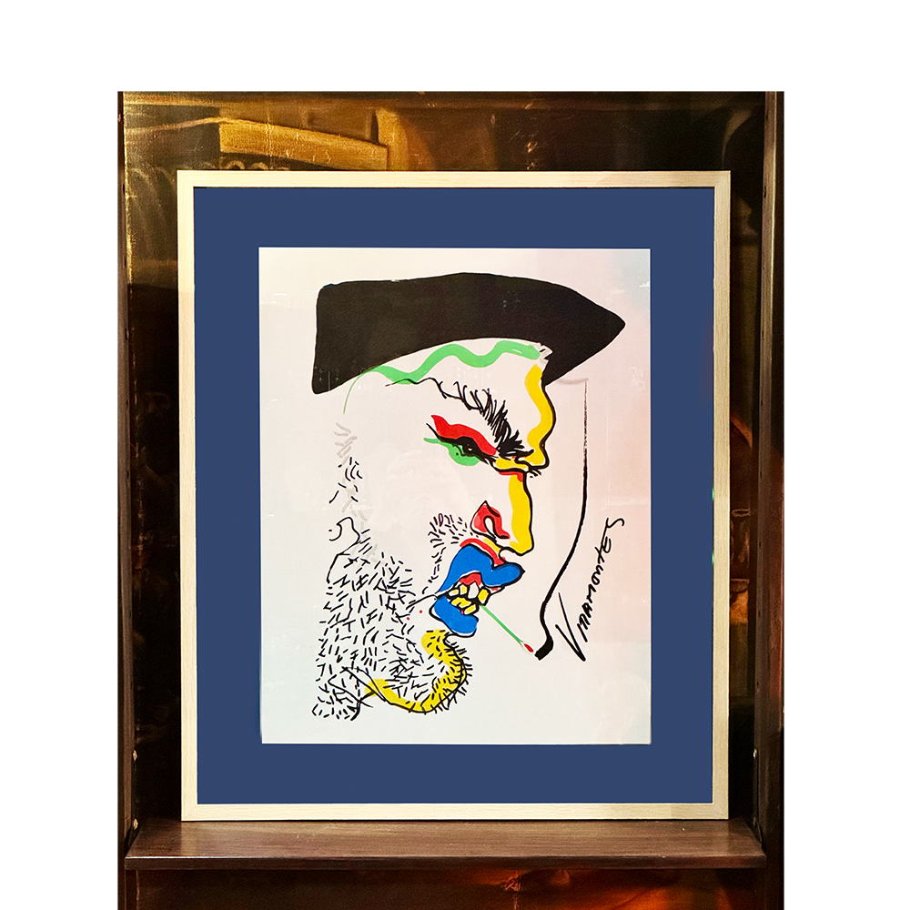 Viramontes Screenprint: Colorful Profile Portrait with Black Beret