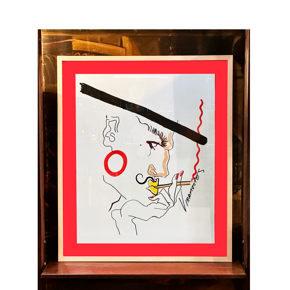 Viramontes Screenprint: Male Profile with Red Earring and Slanted Hat