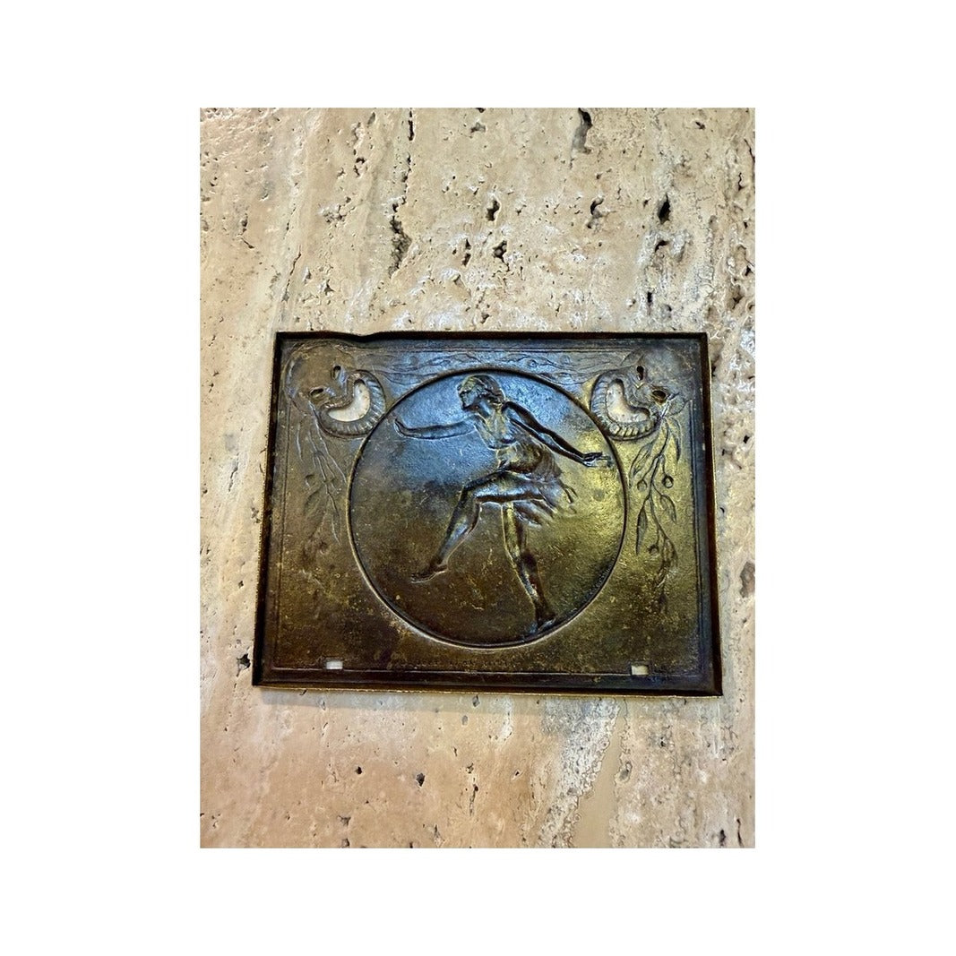 Reverso de plaqueta Art Déco de bronce con soporte y decoración floral