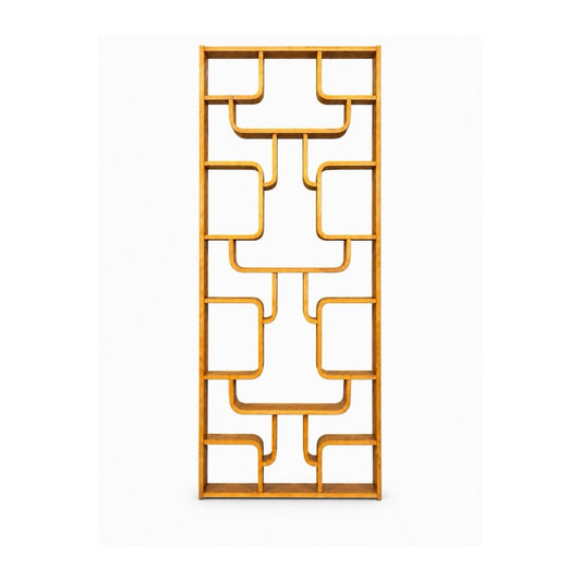 Estantería de Ludvik Volak en madera curvada, vista frontal del patrón modular de estantes
