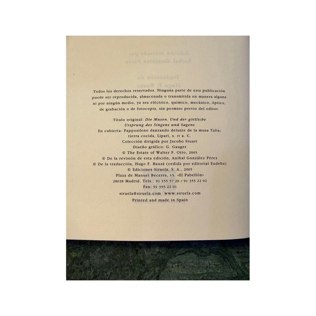 Detalle de la página legal del libro de Walter F. Otto con datos de edición y derechos de Ediciones Siruela