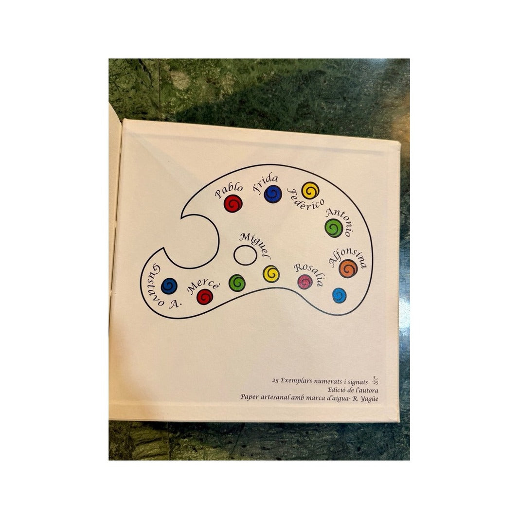 Contracubierta del libro de artista con paleta ilustrada y edición firmada y numerada 5/25