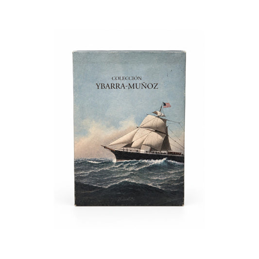 Estuche ilustrado del catálogo Colección Ybarra-Muñoz con velero sobre el mar