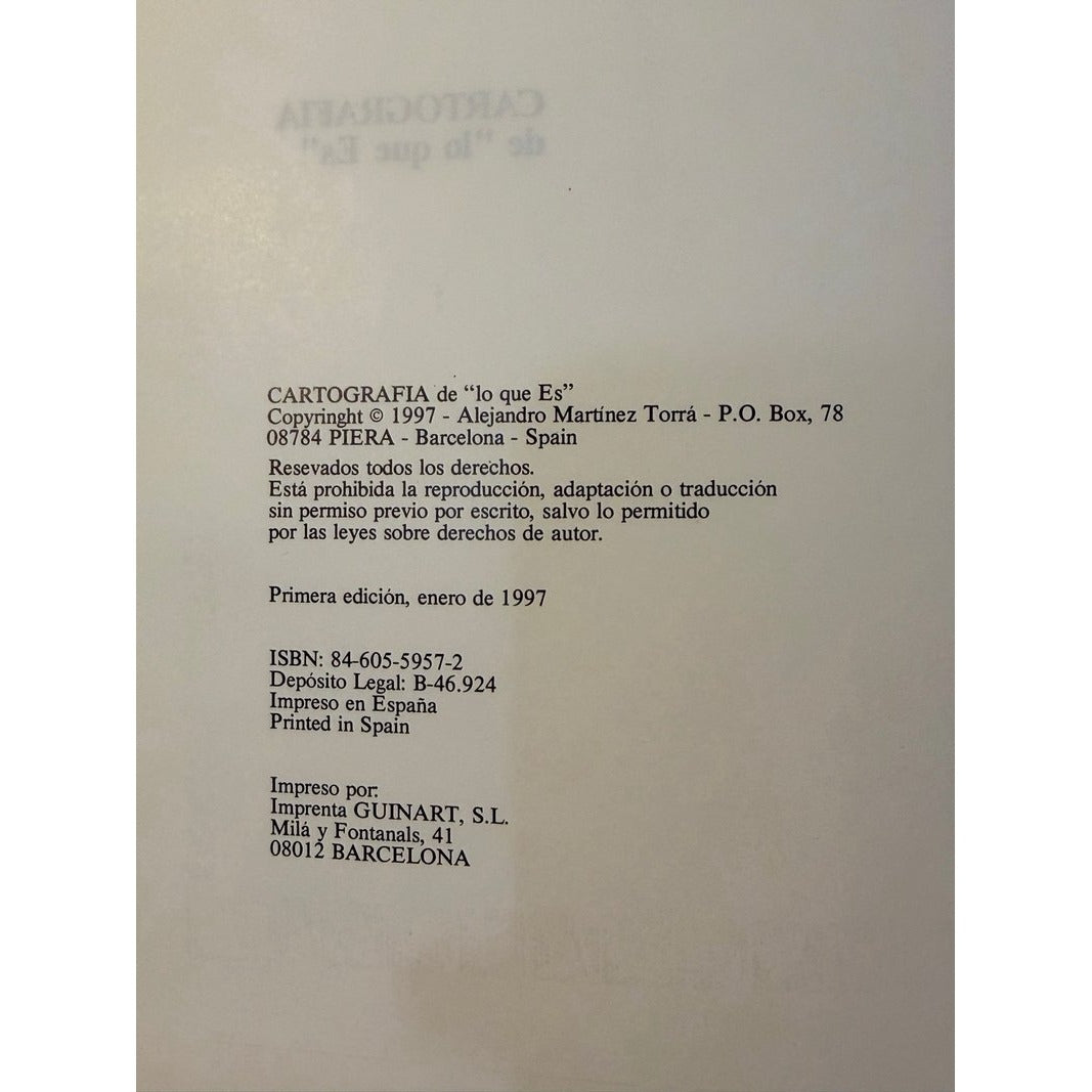 Página copyright libro Cartografía de lo que Es 1997 ISBN Barcelona impresión