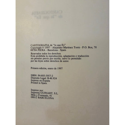 Página copyright libro Cartografía de lo que Es 1997 ISBN Barcelona impresión