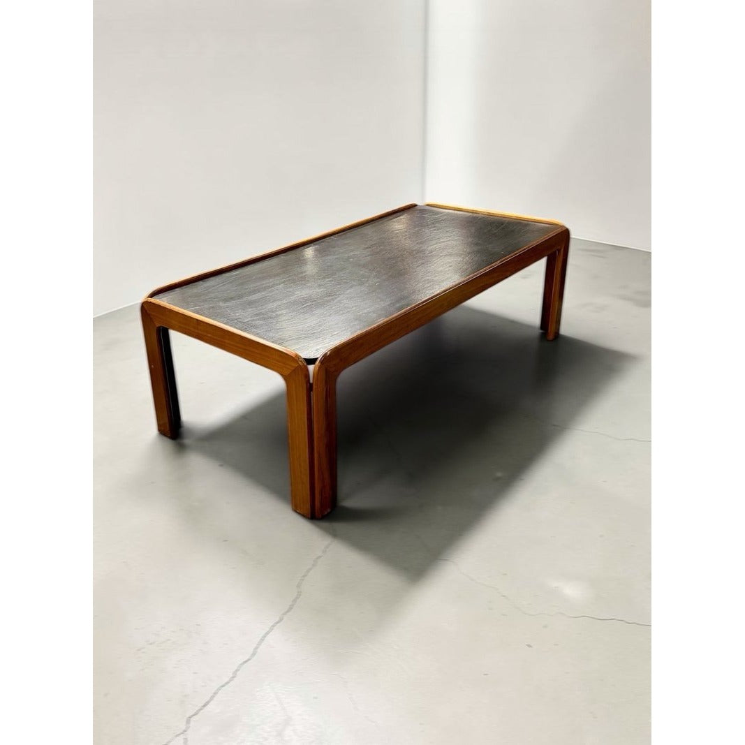 Mesa centro vintage Raumdesign años 80 vista lateral estructura madera y pizarra