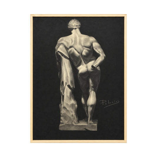 Dibujo a carboncillo de desnudo masculino clásico, años 50