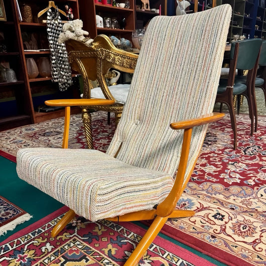 Vintage Adjustable Lounge Chair 1950s, Multi-Position Recliner, Newly Upholstered