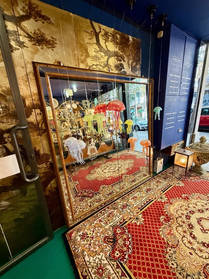 Large-Scale Italian Vintage Mirror with Etched Ladies, Art Deco Period
