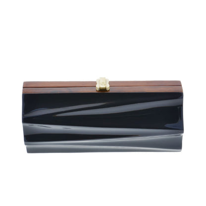 Dark blue acacia wooden clutch