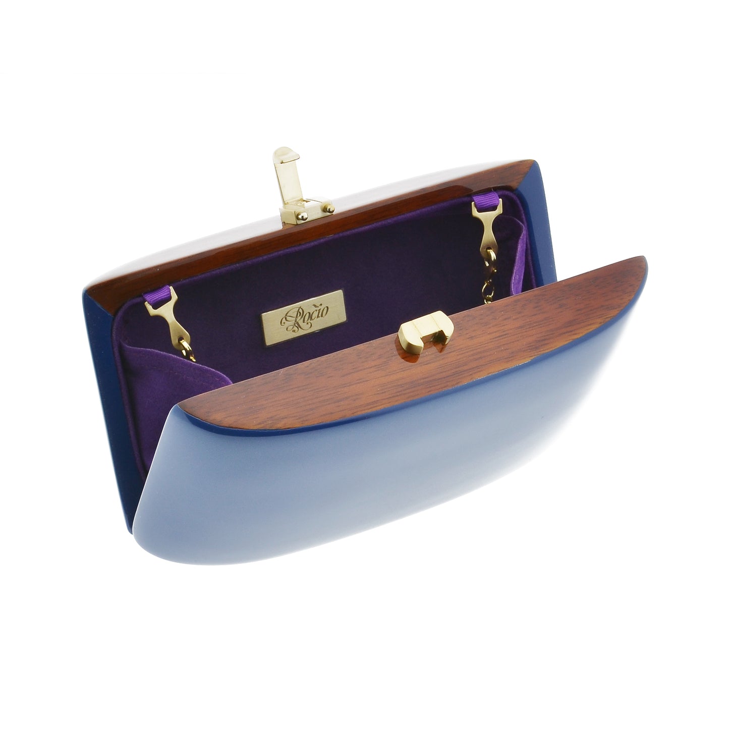 Navy blue acacia wooden clutch