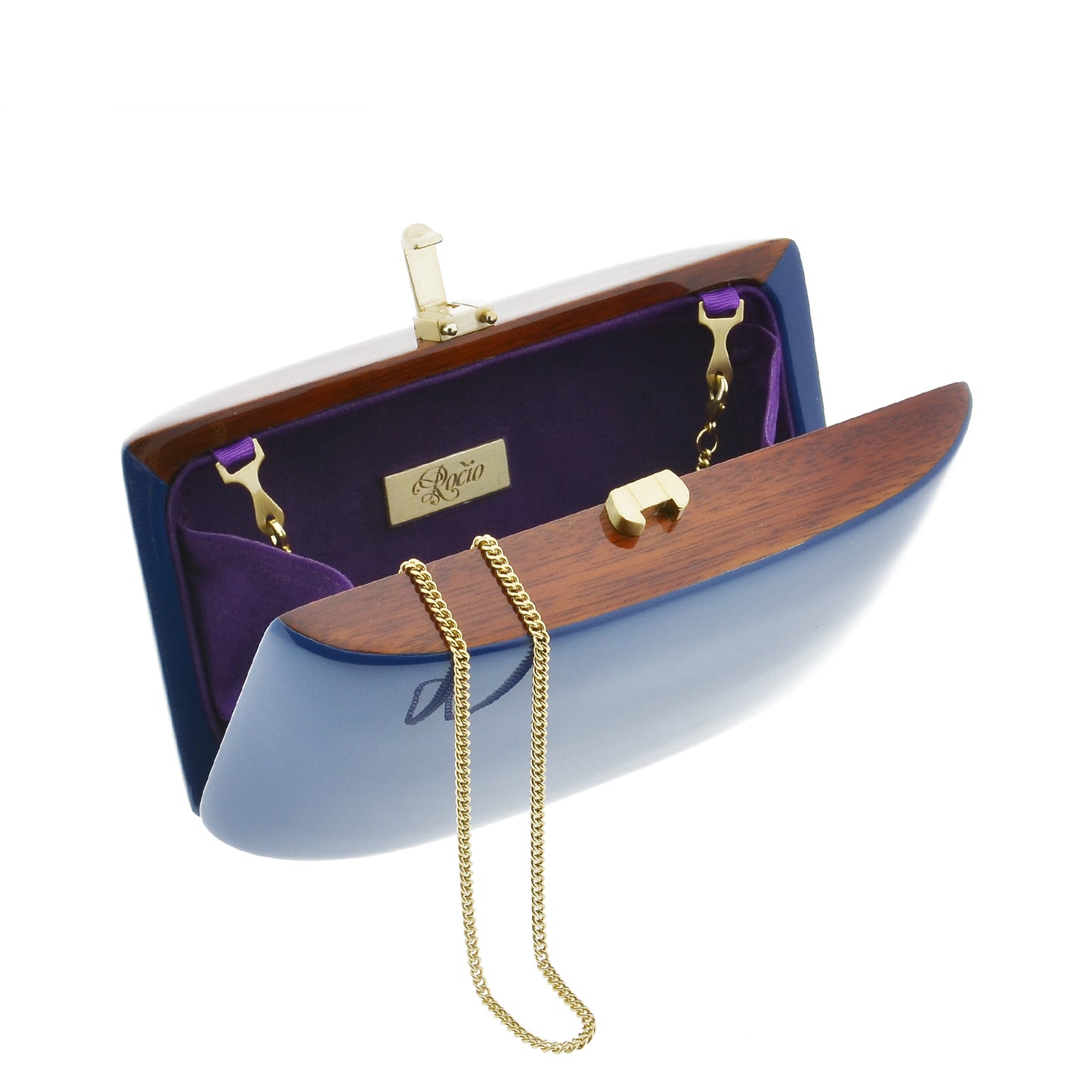 Navy blue acacia wooden clutch