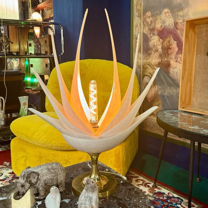 Iconic Maison Rougier Lotus Flower Lamp | Vintage 1970s | Acrylic & Brass