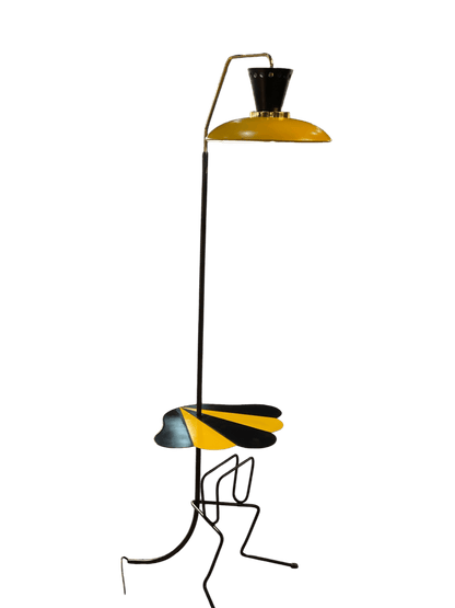 1950s Mid-Century Floor Lamp with Integrated Table and Magazine Rack