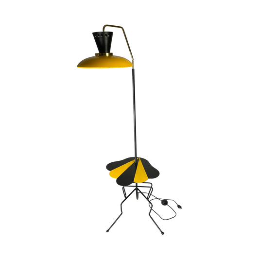 1950s Mid-Century Floor Lamp with Integrated Table and Magazine Rack
