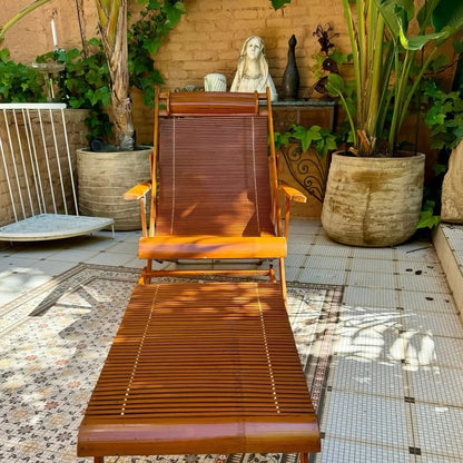 Vintage 1940s Bamboo Folding Chaise Longue with Footstool - Oriental Design