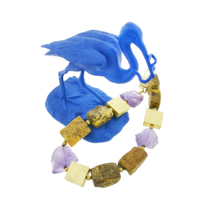 Amber & Amethyst Raw Stone Cube Necklace