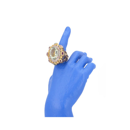 Byzantine style ring with cytrine quartz and stones
