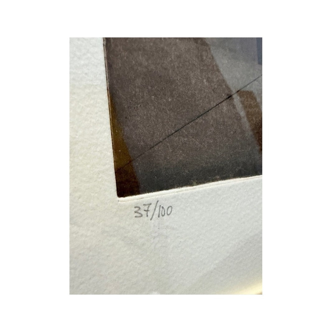 Detalle de la numeración manuscrita 37/100 en el margen del grabado