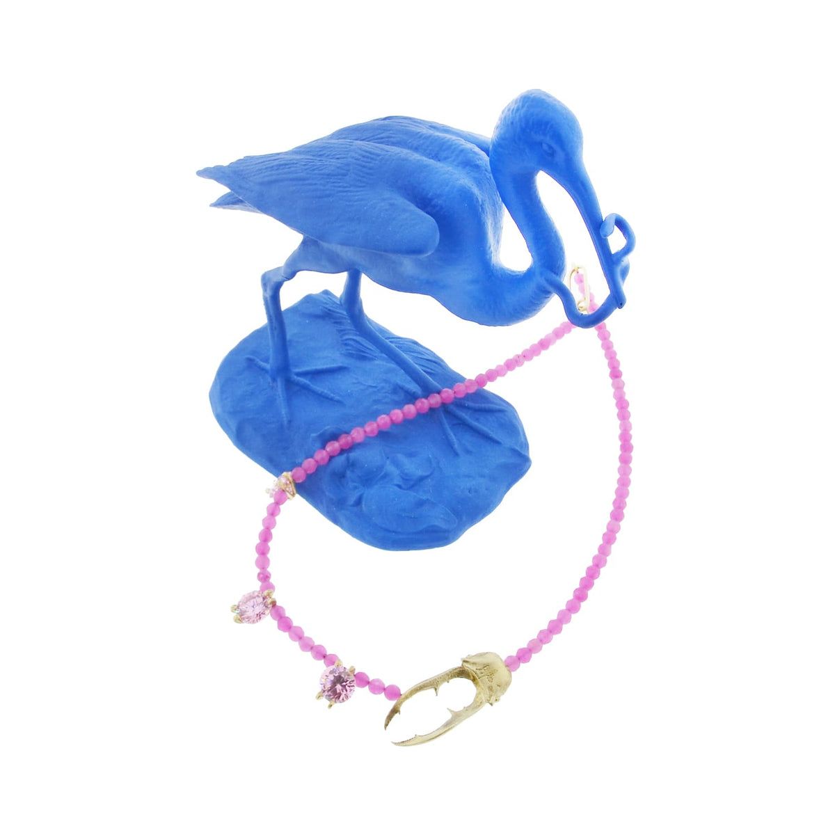 Fuchsia Beaded Choker with Gold Claw Pendant & Pink Crystals
