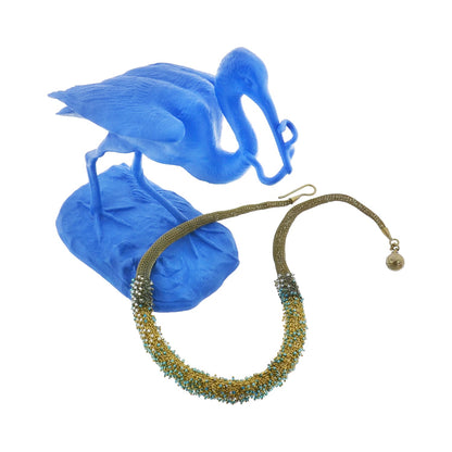 Gold-Tone Mesh Collar with Turquoise Beads