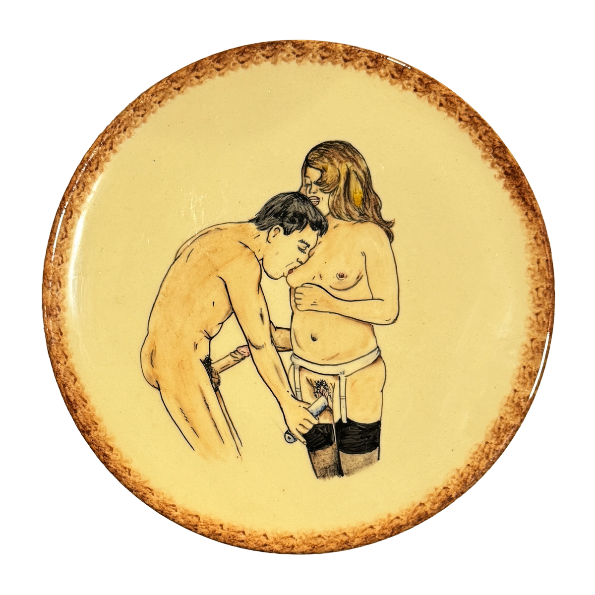 Hand painted erotic plate #10, France 50's, Ribero Vallauris