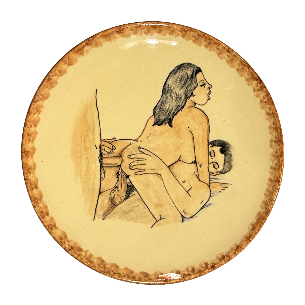 Hand painted erotic plate #11, France 50's, Ribero Vallauris