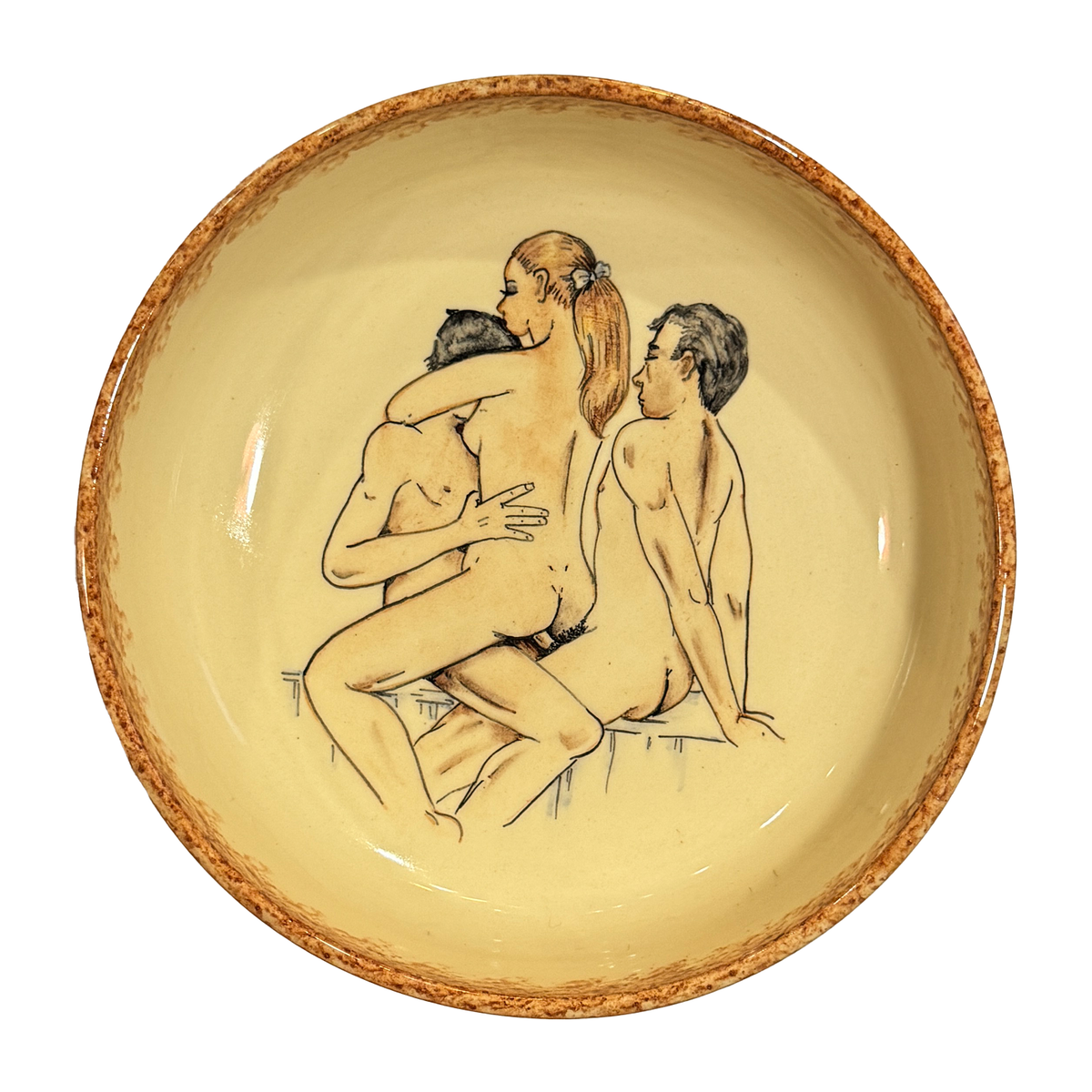 Hand painted erotic plate #16, France 50's, Ribero Vallauris