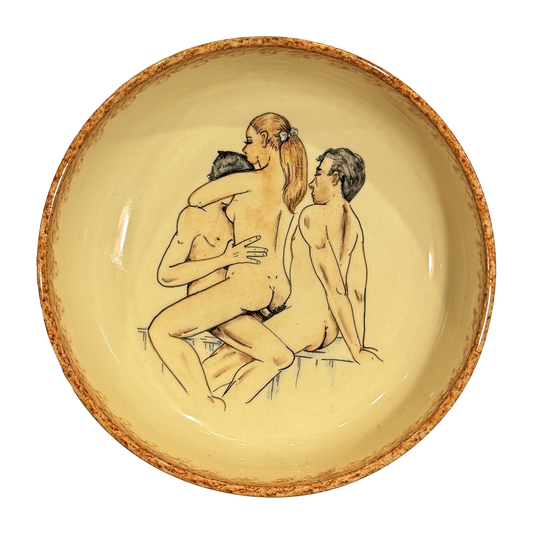 Hand painted erotic plate #16, France 50's, Ribero Vallauris