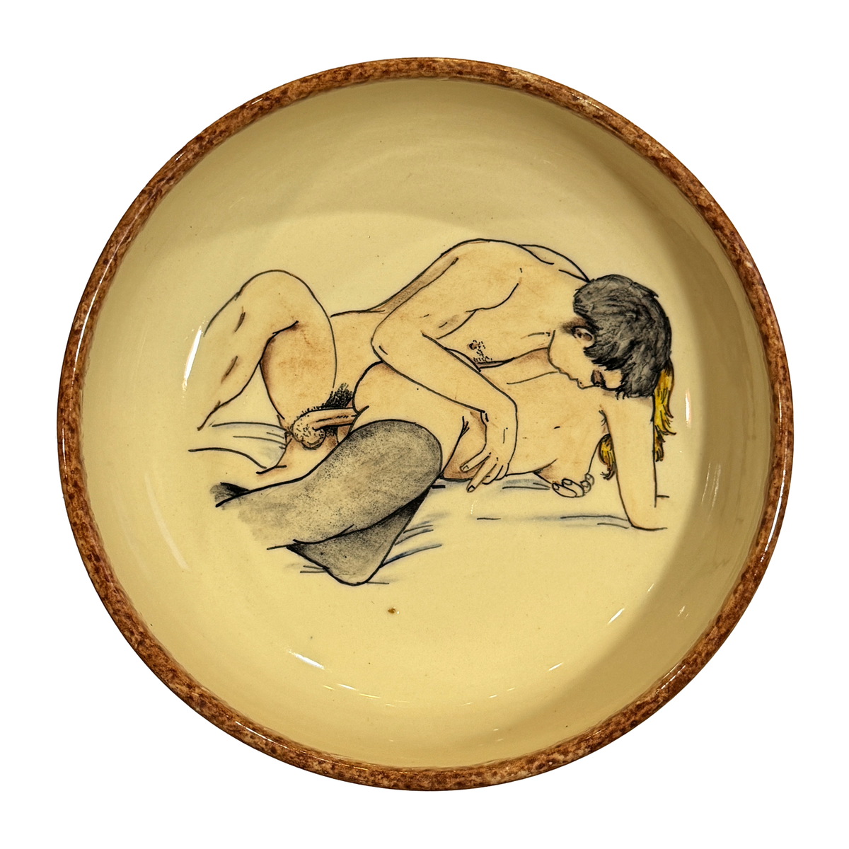 Hand painted erotic plate #18, France 50's, Ribero Vallauris