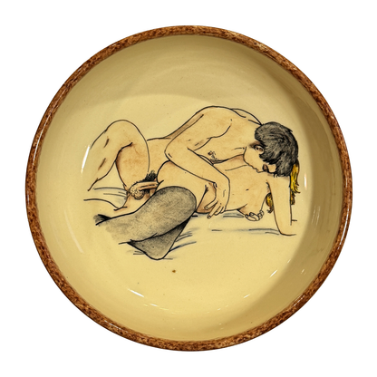 Hand painted erotic plate #18, France 50's, Ribero Vallauris