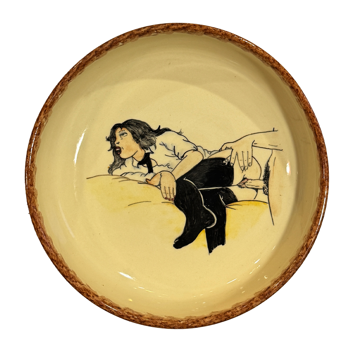 Hand painted erotic plate #20, France 50's, Ribero Vallauris