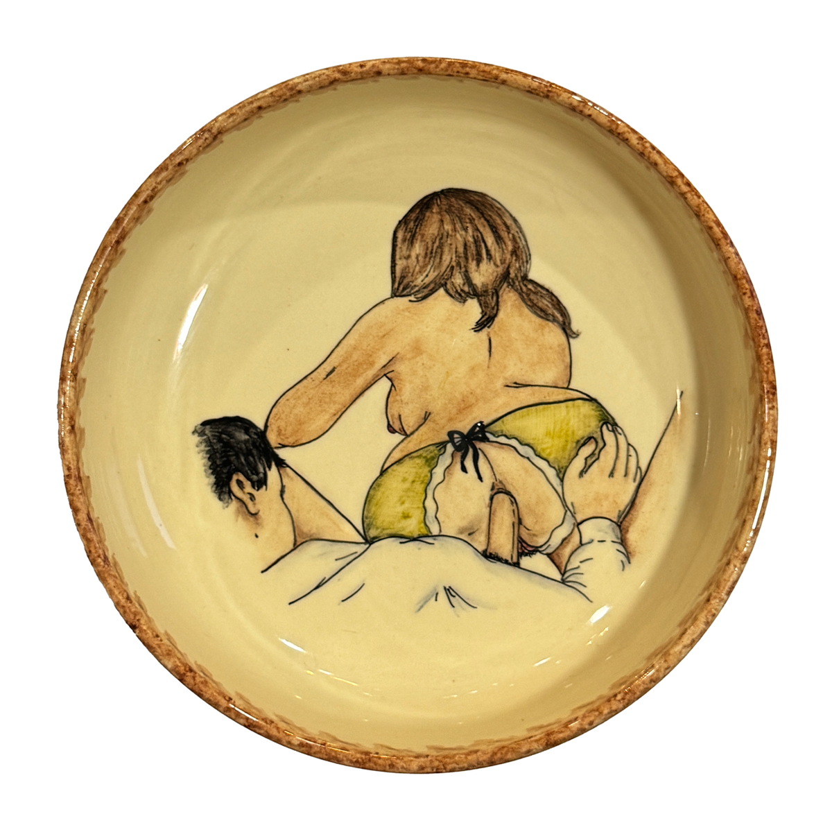 Hand painted erotic plate #21, France 50's, Ribero Vallauris