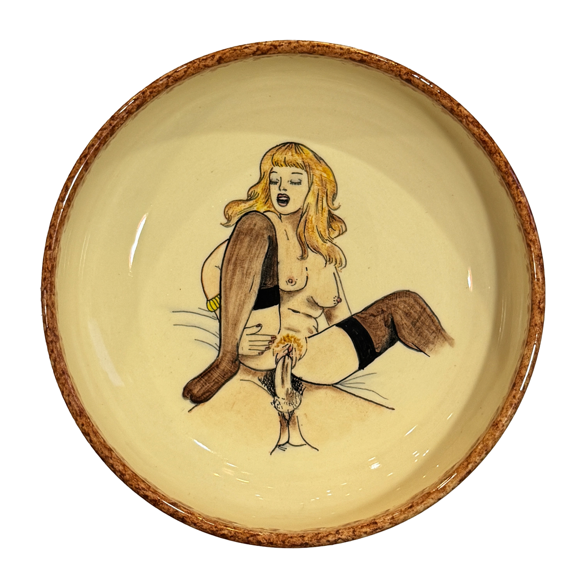Hand painted erotic plate #22, France 50's, Ribero Vallauris