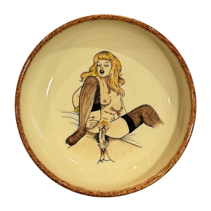 Hand painted erotic plate #22, France 50's, Ribero Vallauris