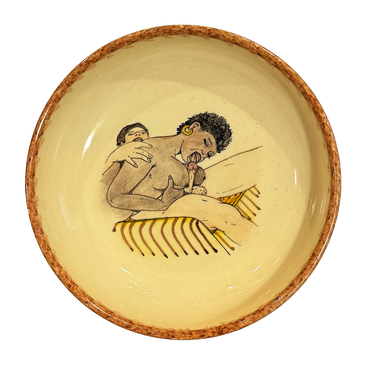 Hand painted erotic plate #23, France 50's, Ribero Vallauris